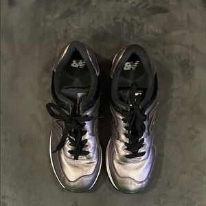 New Balance Iridescent Metallic Black Lace-Up Sneakers